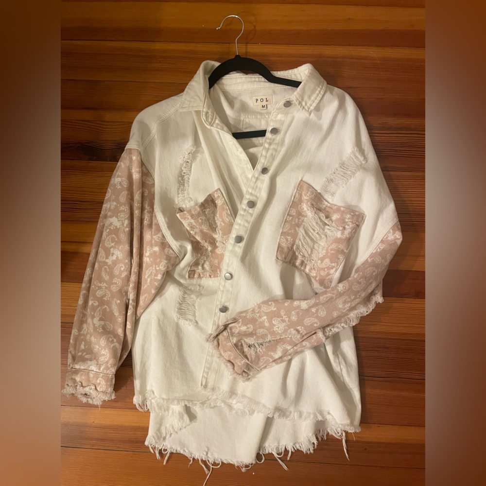 White denim and pink coastal oversized shacket